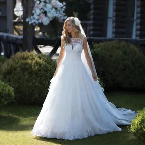 Vestidos de novia con hombros descubiertos para mujer, Apliques de encaje de marca, talla grande, proveedor al por mayor, vestido de boda elegante de marfil