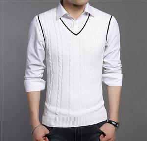 2017 otoño sin mangas suéter de <span class=keywords><strong>rombos</strong></span> <span class=keywords><strong>chaleco</strong></span> para los hombres, mens v-neck 7GG suéter <span class=keywords><strong>chaleco</strong></span> de punto liso - Product Image 3