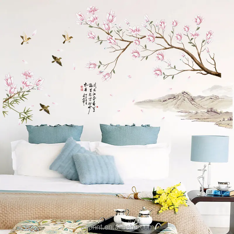 SK9286 Pink Peach Blossom Flower Decorative Wall Sticker Removable Home Decor Vinyl Wall Decals