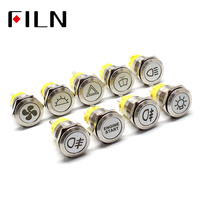 19Mm 12V Racing Car Boot IP65 Waterdicht Roestvrij Stalen Metalen Led Kortstondige Arrêterende Drukknop Met Dash board Symbool