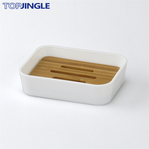 Exquisita jabonera acrílica con tapa de bambú ovalada - Product Image 3