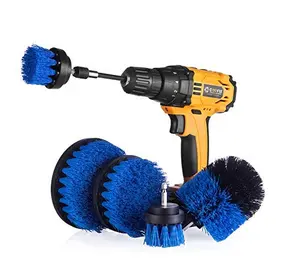 Brush attachment with extension rod for drill, 5piece drill brush for cordless screw, carpet, tile