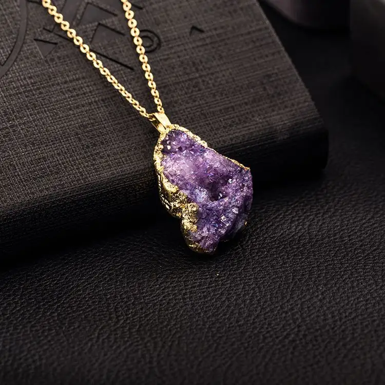 Moda Cristallo di Quarzo Ametista Druzy Connettore Ciondolo Collana, Semi Perline di Pietre preziose