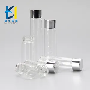 Botella de tubo de ensayo de vidrio de fondo plano, con tapón de rosca de plástico plateado, 5ml, 10ml, 15ml, 20ml