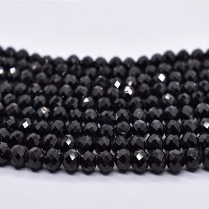 Pierres précieuses naturelles lisses, perles de Tourmaline noires, à facettes, en vrac, pour la fabrication de bijoux, 2/3/4MM, livraison gratuite