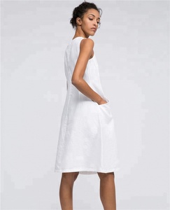 Đầm Vải Lanh Trắng Trơn Dáng Dài Cho Nữ, Đầm Không Tay Thanh Lịch Giản Dị Mùa Hè - Product Image 3