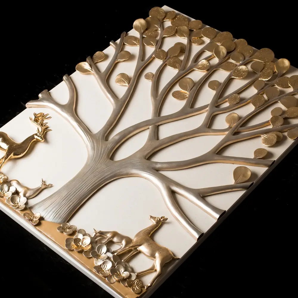 Relife empresa de alta calidad 3D resina alivio de nuevo diseño de oro árbol de pintura de la pared para la decoración del hogar muebles