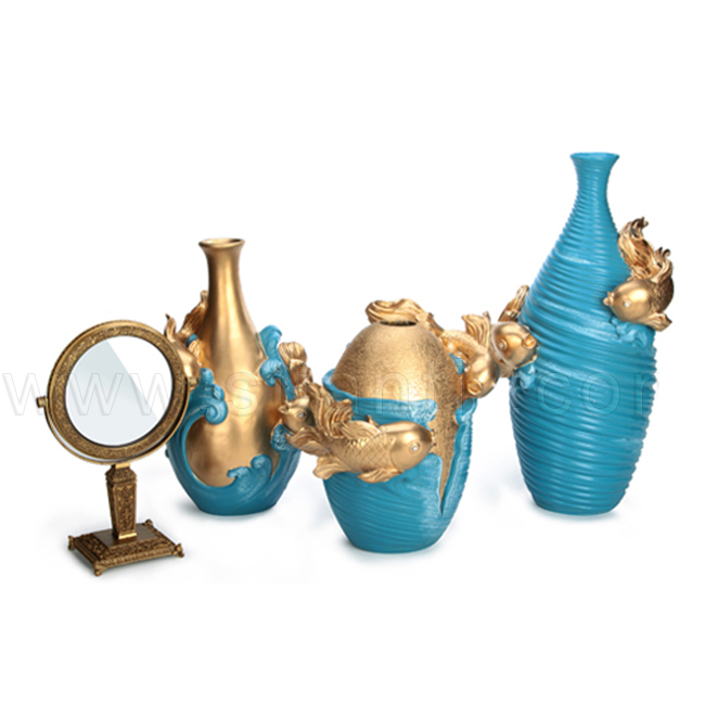 Европейский стиль, инновационная Современная ручная роспись, синяя с золотом, ваза для цветов из смолы для декора