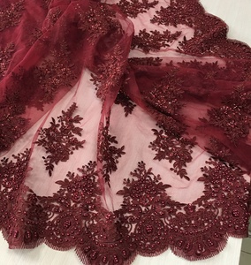 Nouvelle arrivée, dentelle de cordon bordeaux, dentelle de tulle perlée, <span class=keywords><strong>tissu</strong></span> de dentelle brodé à la main, robe de mariée, vente chaude, tissus pour robes de soirée, 100% - Product Image 2