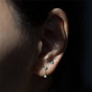 Fashion 925 Sterling Silver 14K Gold Plated <strong>Opal</strong> <strong>Stud</strong> <strong>Earrings</strong> Women - Product Image 6