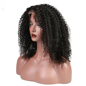 hitam rambut wig pria Suppliers-Rambut Manusia Peru Kelas 10a Keriting Virgin 30 Inci Grosir Wig Renda Penuh Ketebalan 150% Berat Keriting Keriting Afro Pendek 16 Inci