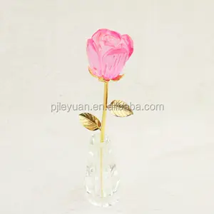Groothandel roze kristal glas rose bloemen voor crystal craft