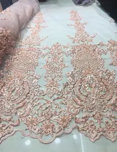 Fecho de luxo da china pesado frisado laço tecido gracular handwork vestido de tecido para a noiva