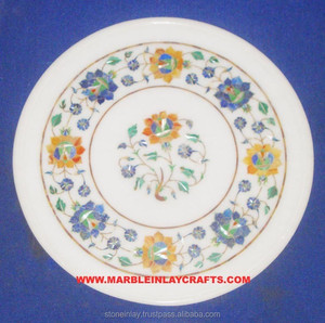 Assiette décorative en marbre incrusté, faite à la main - Product Image 1