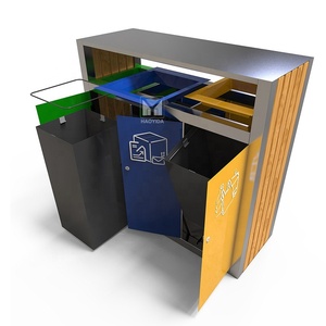Contenedor de Basura para Exteriores de Metal y Madera con Diseño Moderno, <span class=keywords><strong>3</strong></span> <span class=keywords><strong>Compartimentos</strong></span> - Product Image 2