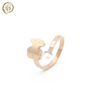 热卖熊设计珠宝最佳不锈钢玫瑰金珍珠戒指为妇女