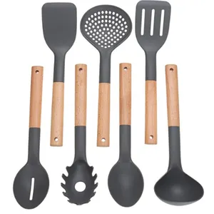 Utensilios de cocina de silicona con mango de madera, espátula, pala, cuchara, utensilios de cocina para el hogar, superventas, 2021