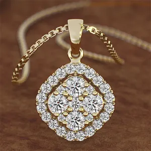 2 carati ciondolo diamante quadrato 14K color oro calcedonio Bizuteria collana gioielli donna catena pierscionki joyas