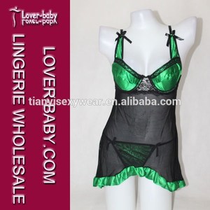 Flottant conception maille vert soutien - gorge tasse Hot Sexi Photo Mini robe sous - vêtements Babydoll noir - Product Image 1