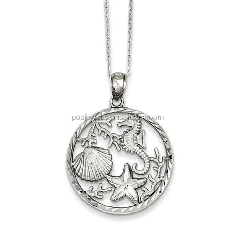 Seahorse Starfish Shell Collana Pendente in Argento 925