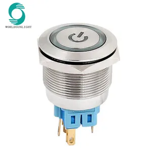 25mm 6V/12V Green LED Latching ON-OFF Waterproof power symbol Illuminated Metal Push Button Switch