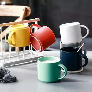 Customized solid color food safe plain stackable 7oz ceramic mug with rack