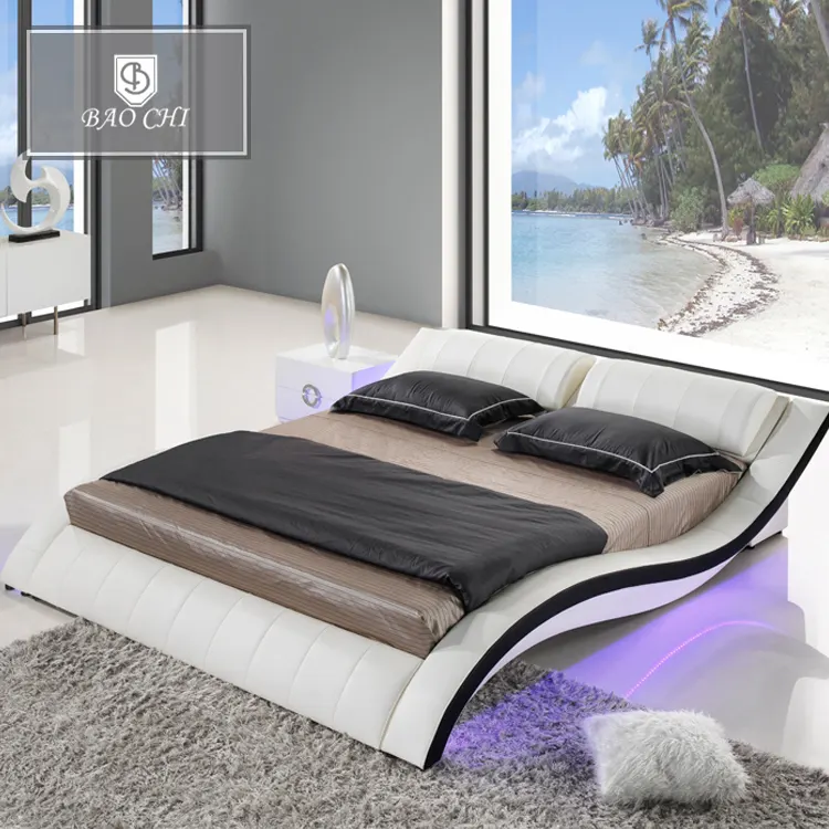 Good quality Bedroom Furniture modern wave shape leather bed