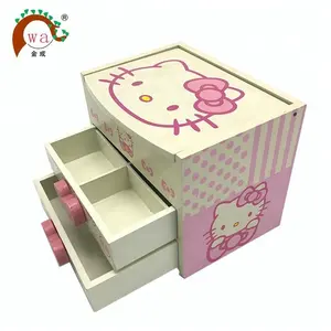 Kotak Penyimpanan Perhiasan Hello Kitty Kayu Kustom untuk Mainan Perhiasan