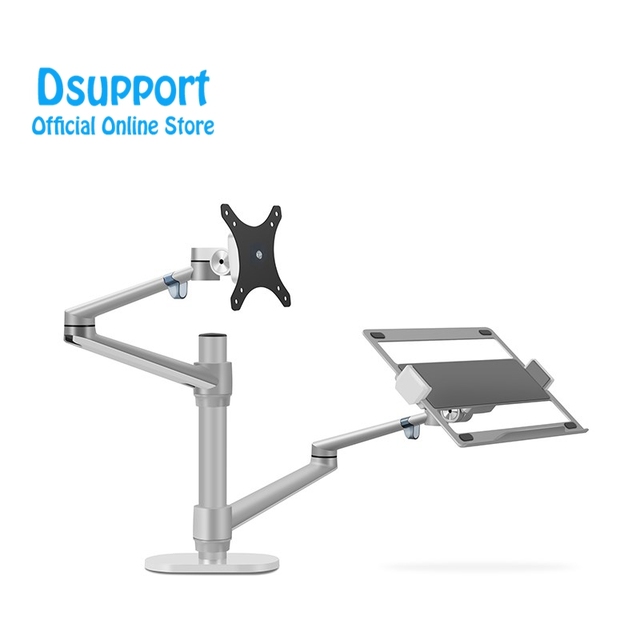 Height Adjustable Aluminum OL-3L Dual Monitor Arm Stand 17-32 Inch Monitor & 12-17 Inch Laptop Holder Desktop Dual Moritor Arm