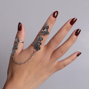 Anillos Vintage Negros para Mujer, Anillo de Dedo Medio con Diseño de Hojas y Flores Turcas - Product Image 1