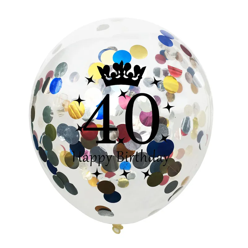 40 ปีสุขสันต์วันเกิดบอลลูน 12 นิ้ว Latex Confetti ตกแต่งคริสต์มาส