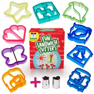 Fun Sandwich and Bread Cutter Shapes for kids - 9 Crust & Cookie Cutters - PLUS 2 FREE Mini Heart & Flower Stainless Steel