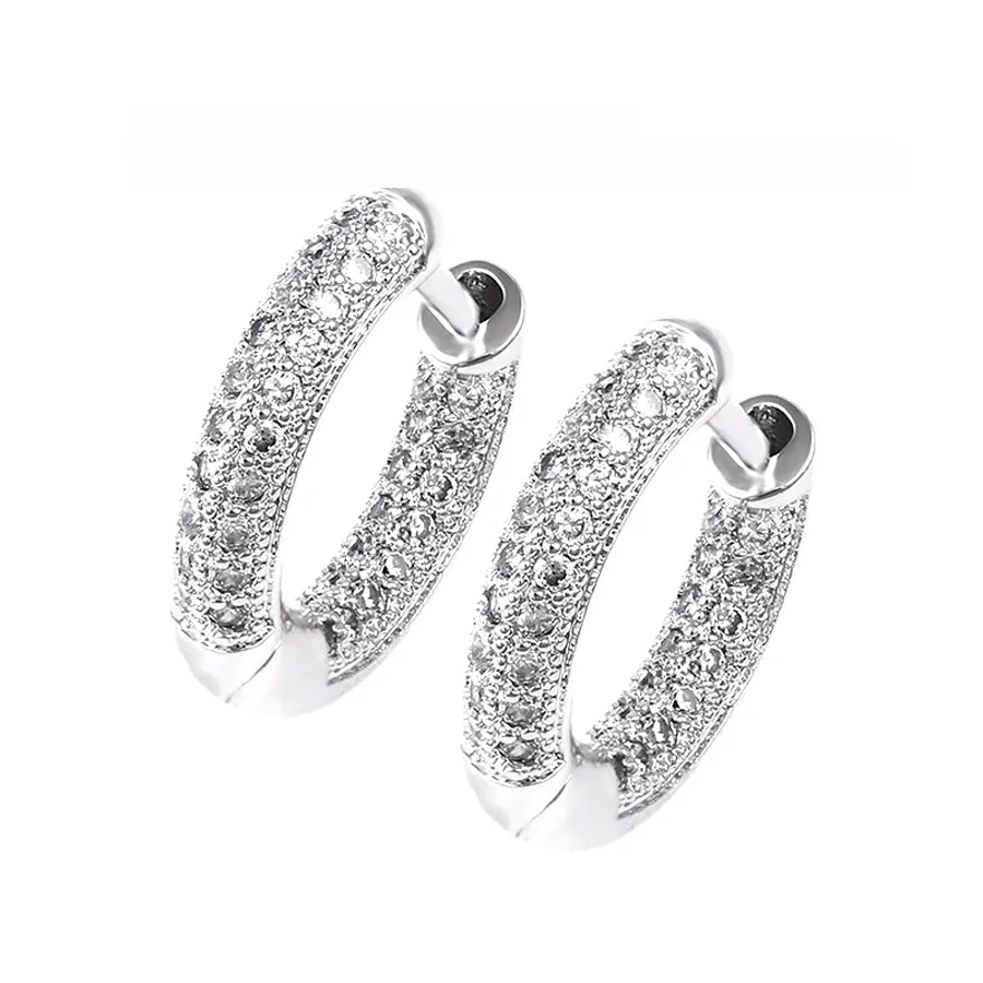 92445 xuping brinco diamond jewelry, color oro blanco rodio plateado clip platinum huggie hoop earrings