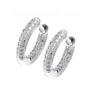 92445 xuping brinco diamond jewelry, white gold color rhodium plated clip platinum huggie hoop earrings