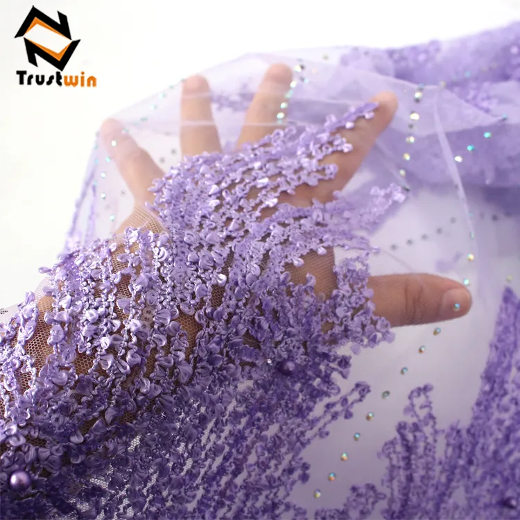 hot sale french tulle stone lace 3d sequin embroidery lace fabric