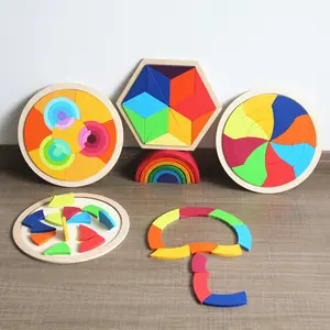 Wooden Tangram Puzzle Intelligence Wood Jigsaw Game IQ Brain Teasers Blocks Fun Children Educational Toys for Kids