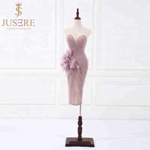 plunging sweetheart neckline sheath knee length exotic pink cocktail dress party women with handmade rosette