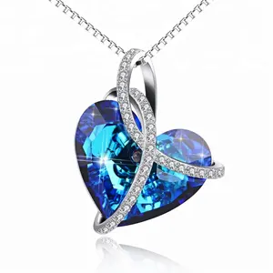 Blue Crystal Jewelry 925 Sterling Silver Beautiful Crystal Heart Pendant Necklace As Love