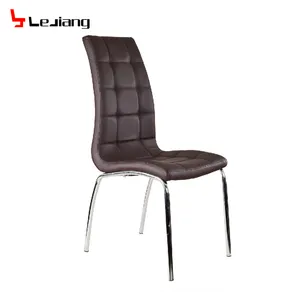 Free Sample Modern Restaurant Arm Brown Living Room Black Aluminium Legs Faux Stackable Side Dine Leather Dining Chair For