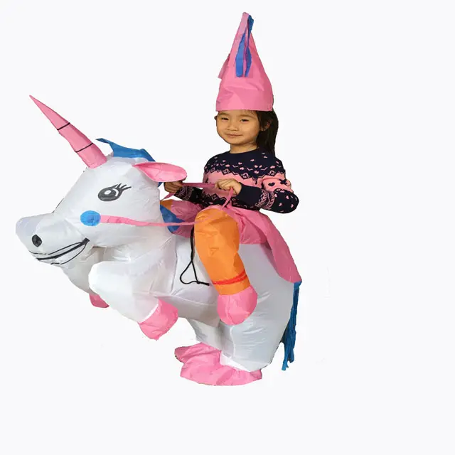 Dễ Thương Vui Halloween Alien Ride On Horse Mascot Cô Gái Unicorn Trang Phục Bơm Hơi Cho Trẻ Em