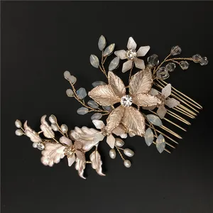 Handmade prom dress hair decoration wedding rose gold flower bridal hair combs