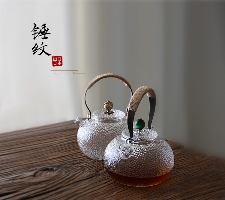 Japanese heat resistant borosilicate round glass teapot with handle