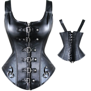 Sexy Mujeres De Cuero Con Cremallera Hasta Corsé Steampunk Bustier Top Lingerie Clubwear Negro - Product Image 1