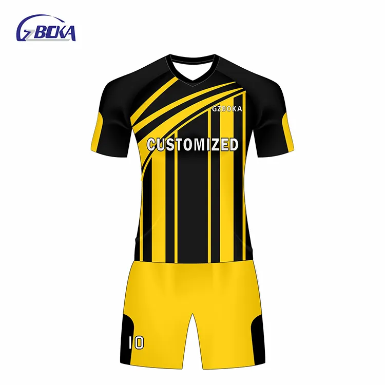 Barato al por mayor camiseta de fútbol amarillo negro de fútbol de sublimación de uniformes para los equipos