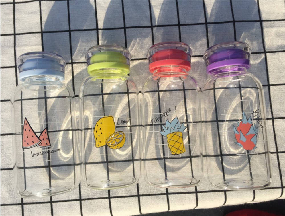 500ml Glass Water Bottle cute girl Water Bottles with colorful logo