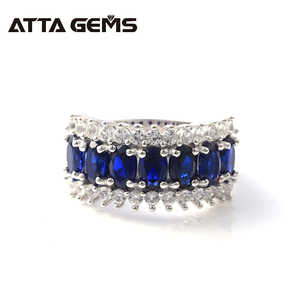 Oval corte <span class=keywords><strong>Azul</strong></span> zafiro punta Ajuste de Plata de Ley 925 chapado en oro blanco joyas de platino anillo para mujer anillos de boda - Product Image 2