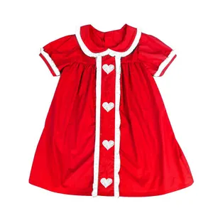 2019 दिल पैटर्न थोक Chilrden की बुटीक कपड़े लाल लड़कियों के कपड़े वेलेंटाइन बच्चे पोशाक