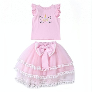 Nieuwe Lijst Roze Tutu Met Pompom En Flutter Mouw Eenhoorn Eerste Verjaardag Outfit