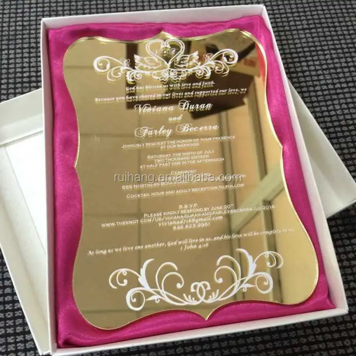 2016エレガントな新しいスタイルのゴールド高級アクリルレーザーカット結婚式の招待状、蝶の結婚式の招待状