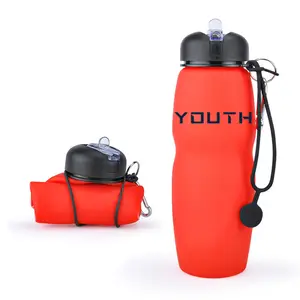 Modern Design Sports Collapsible Water Bottle Silicone With Straw